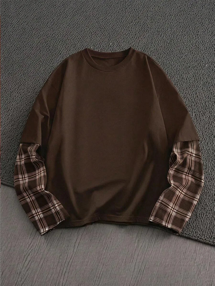T-shirt met plaid patchwork mouwen