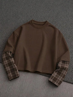 T-shirt met plaid patchwork mouwen