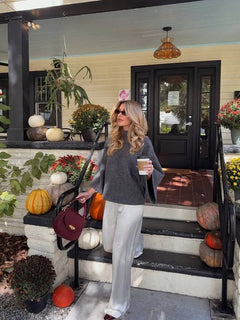 Oversized sweater met mock neckline