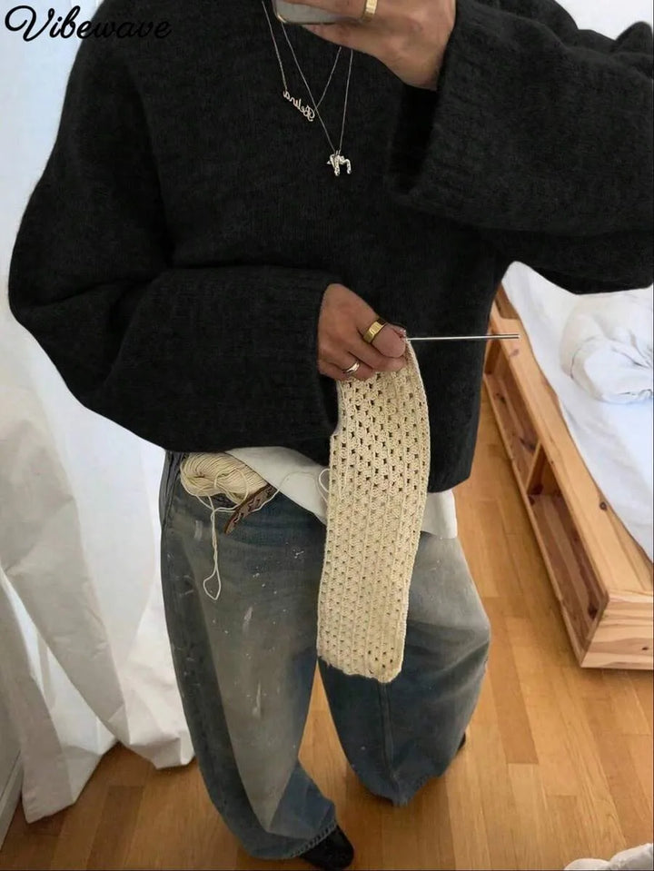 Oversized sweater met crew neckline