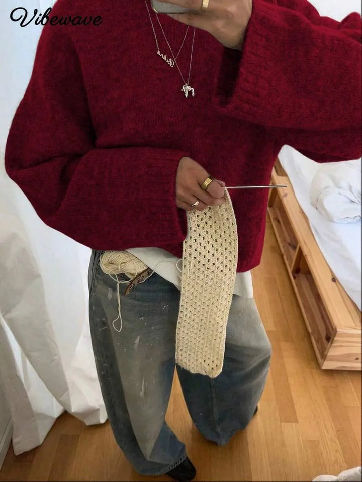Oversized sweater met crew neckline