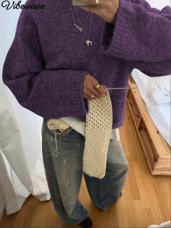 Oversized sweater met crew neckline