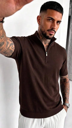 Knit polo shirt met half-zip