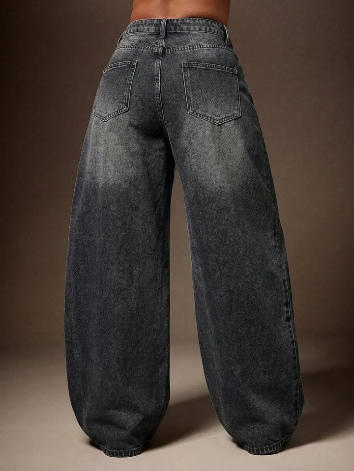 Wijde denim broek met asymmetrische taille