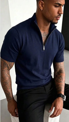 Knit polo shirt met half-zip