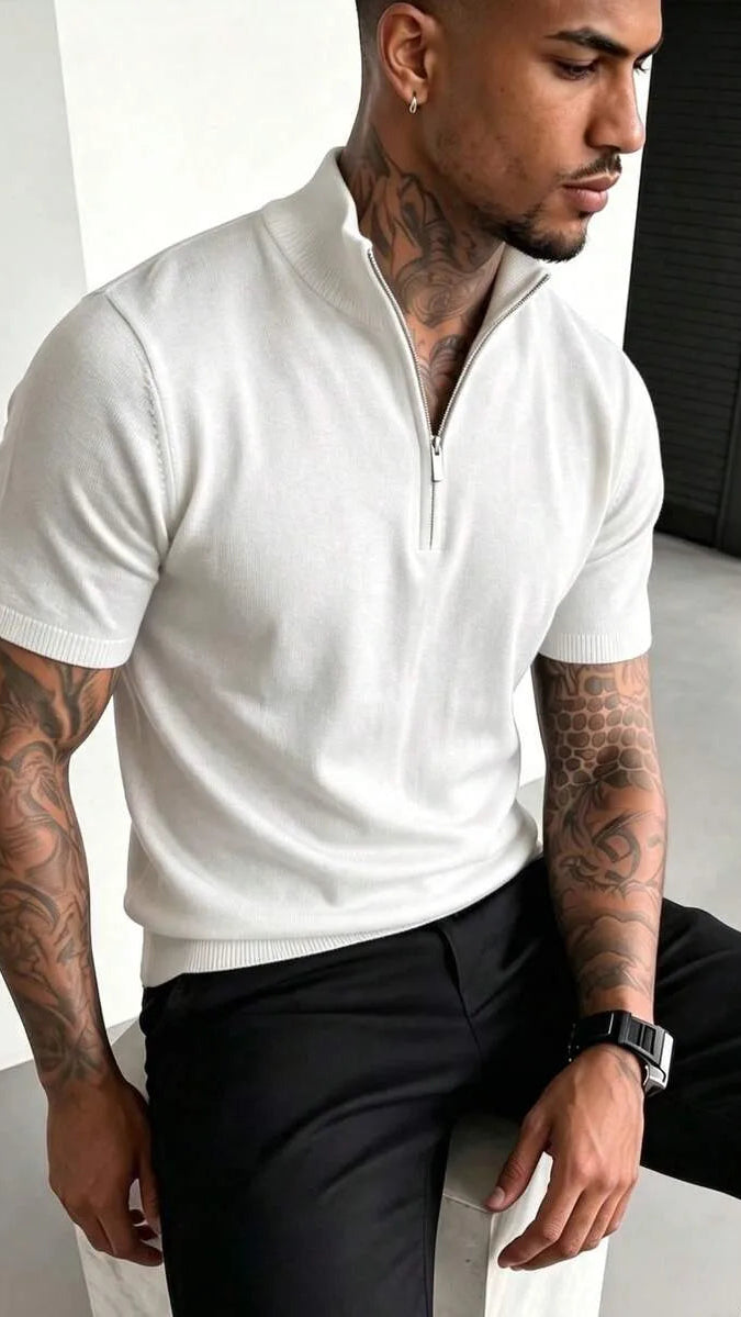 Knit polo shirt met half-zip