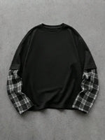 T-shirt met plaid patchwork mouwen