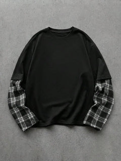 T-shirt met plaid patchwork mouwen