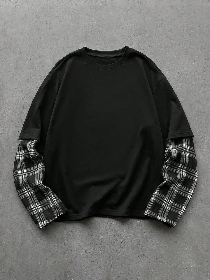 T-shirt met plaid patchwork mouwen