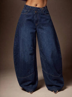 Wijde denim broek met asymmetrische taille