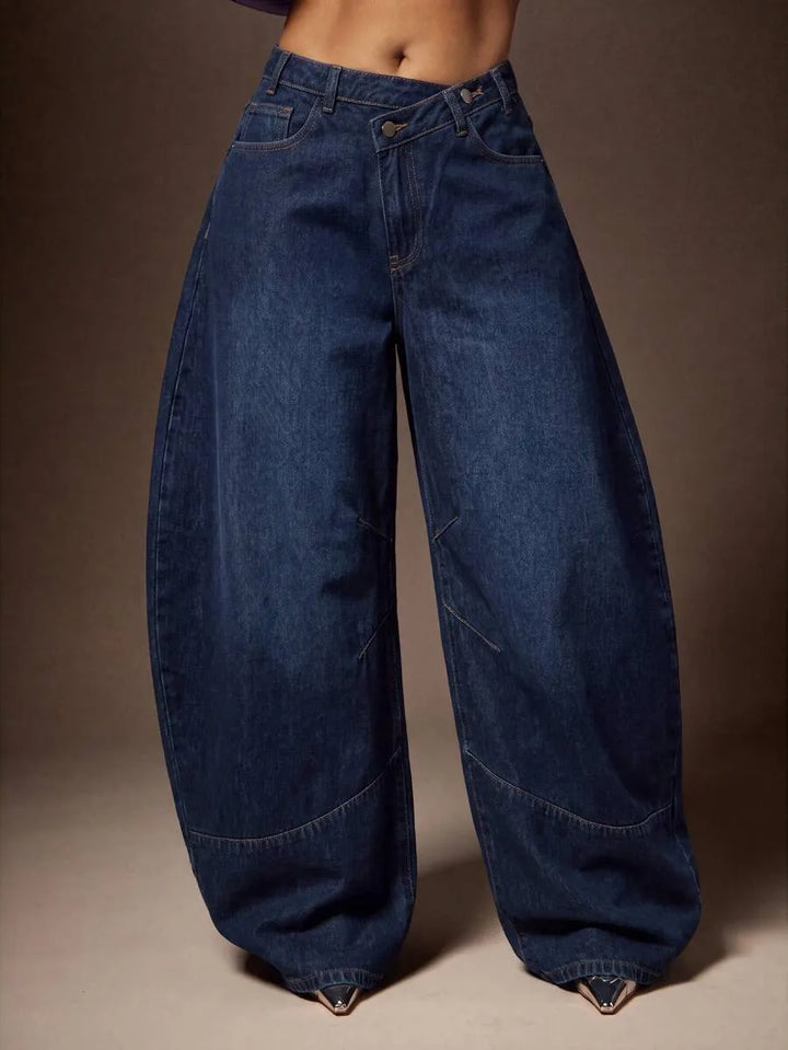 Wijde denim broek met asymmetrische taille
