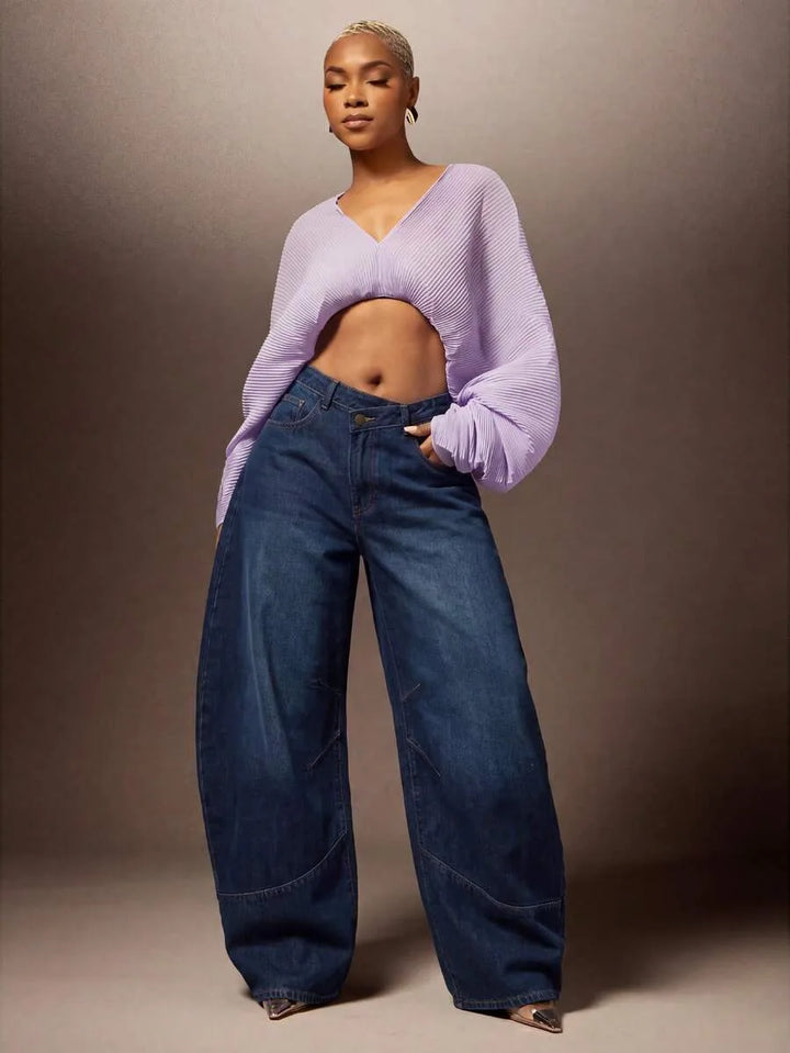 Wijde denim broek met asymmetrische taille
