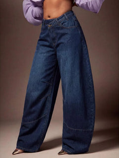 Wijde denim broek met asymmetrische taille