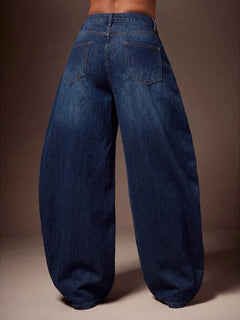 Wijde denim broek met asymmetrische taille