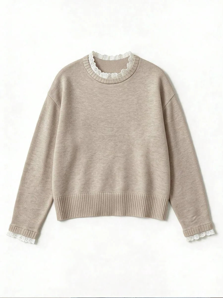 Sweater met kant en ronde hals
