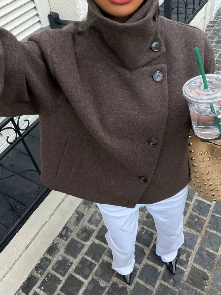 Korte khaki jas met opstaande kraag