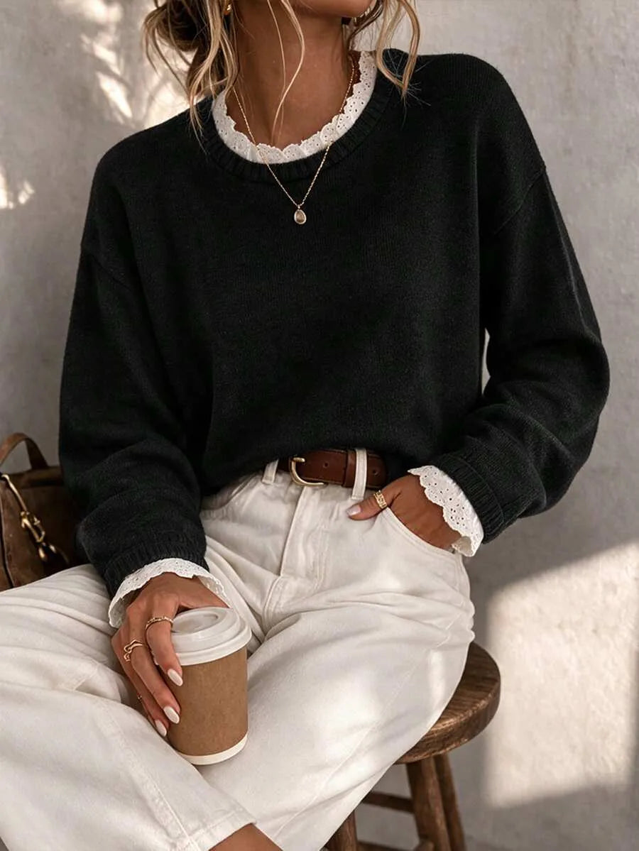 Sweater met kant en ronde hals
