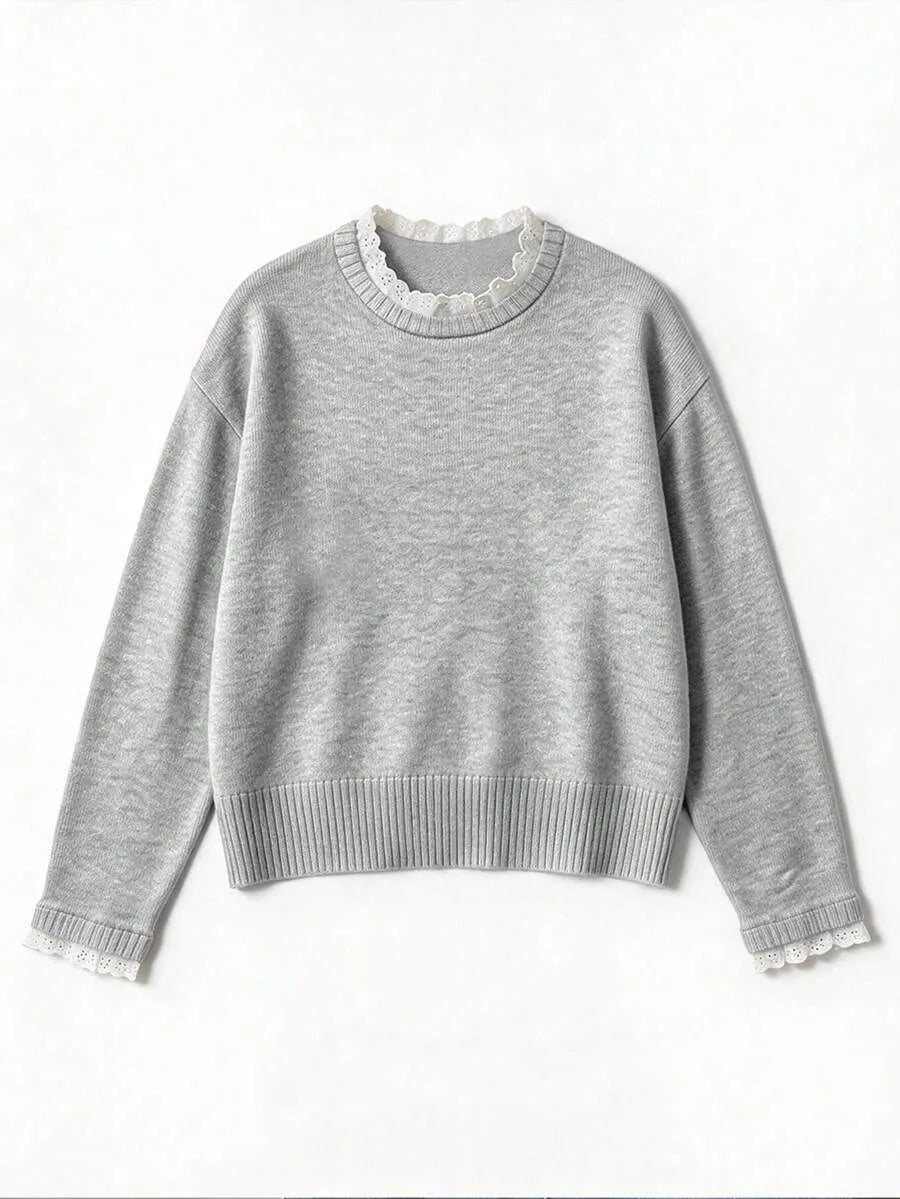 Sweater met kant en ronde hals