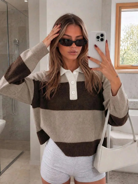 Sweater met polo en gestreept patroon