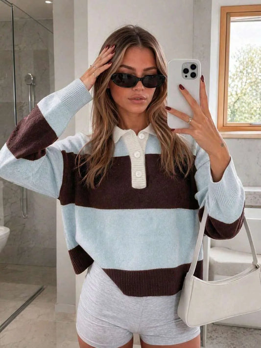 Sweater met polo en gestreept patroon