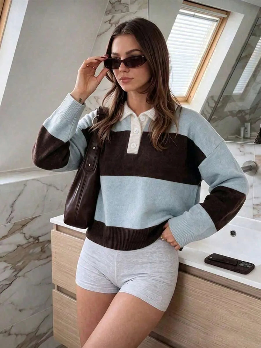 Sweater met polo en gestreept patroon
