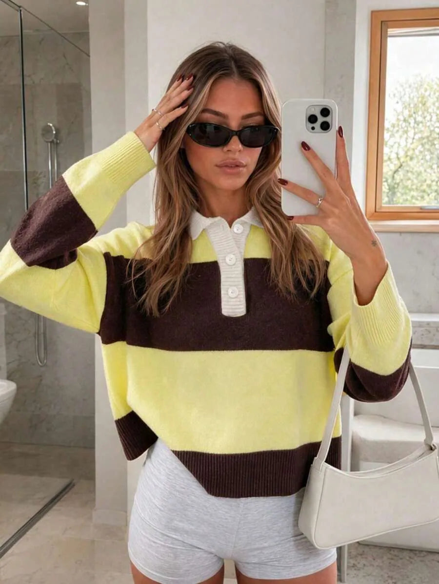 Sweater met polo en gestreept patroon