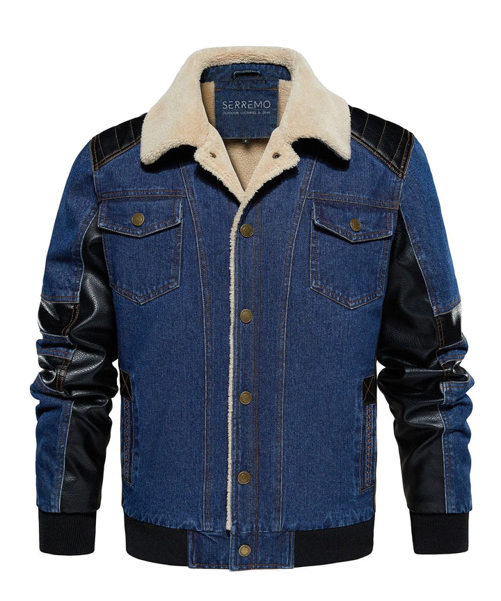 Bomberjack met denim en leren mouwen