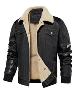 Bomberjack met denim en leren mouwen