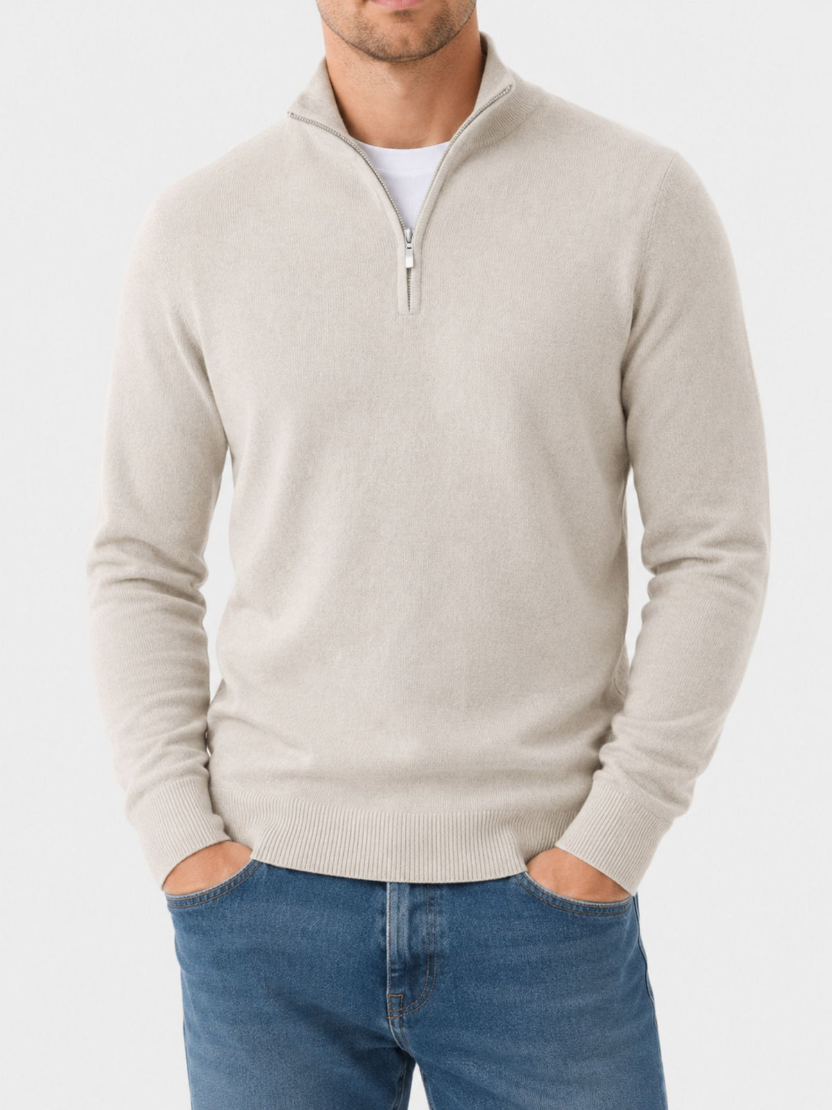 Hugo Merino Wool Men's V-neck Sweater with Zipper