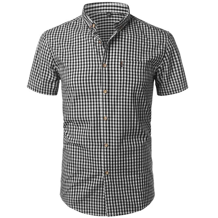 Korte mouw overhemd met blauw checkered patroon