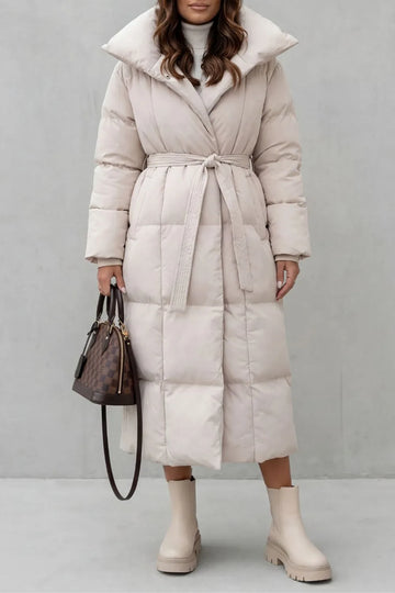 Lange puffer jas met ceintuur