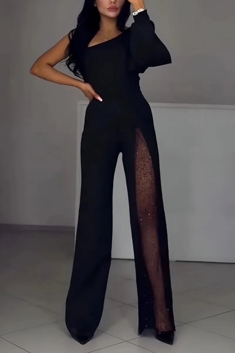 Zwarte jumpsuit met wijde pijpen