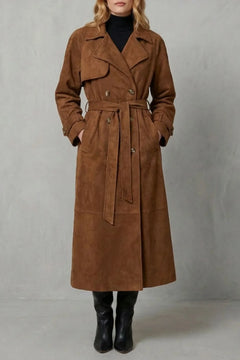 Suede trenchcoat met ceintuur