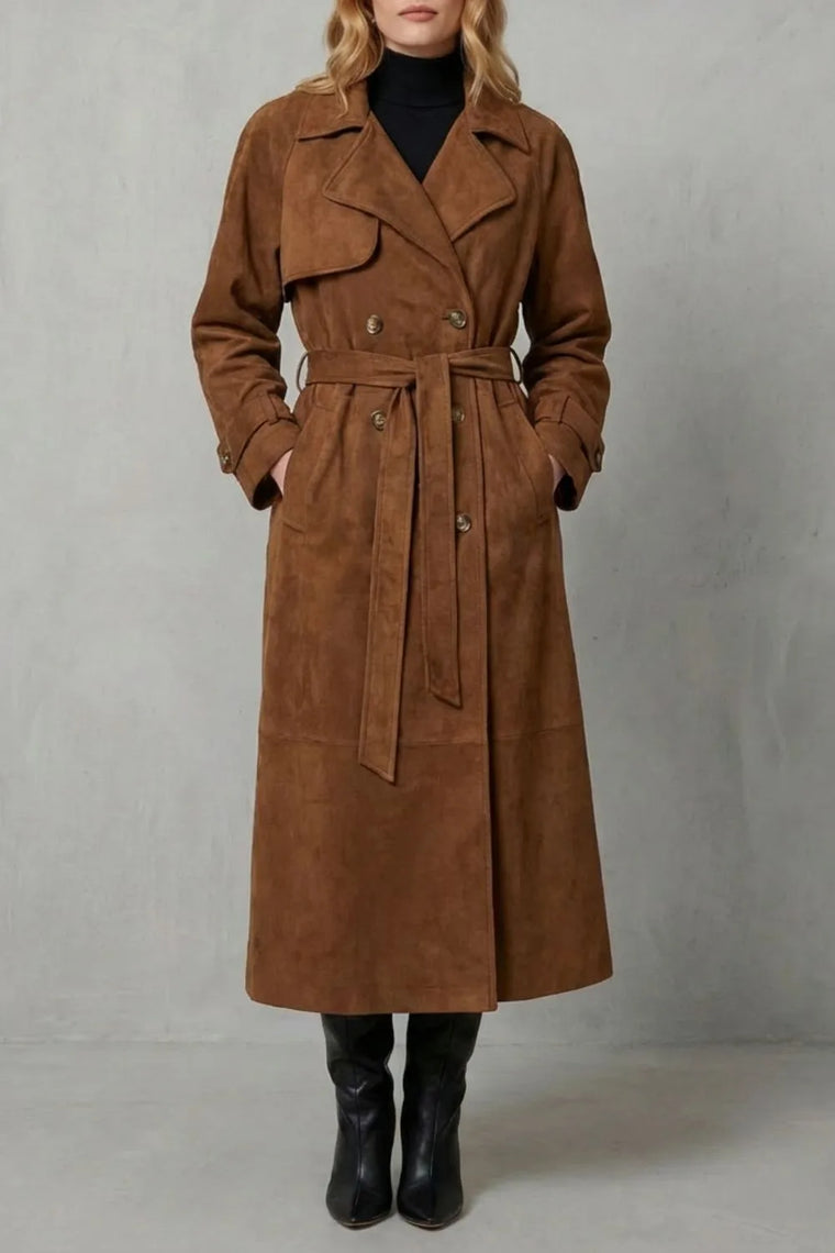 Suede trenchcoat met ceintuur