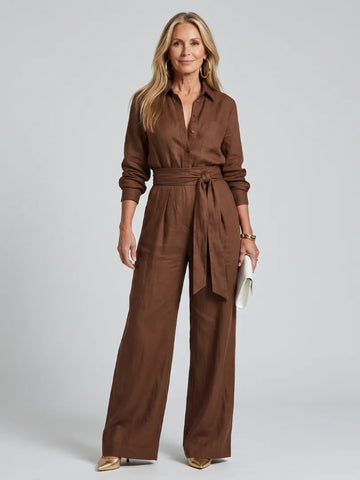 Jumpsuit met ceintuur en wijde pijpen