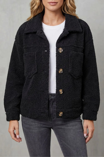 Fleece jas met knopen en zakken
