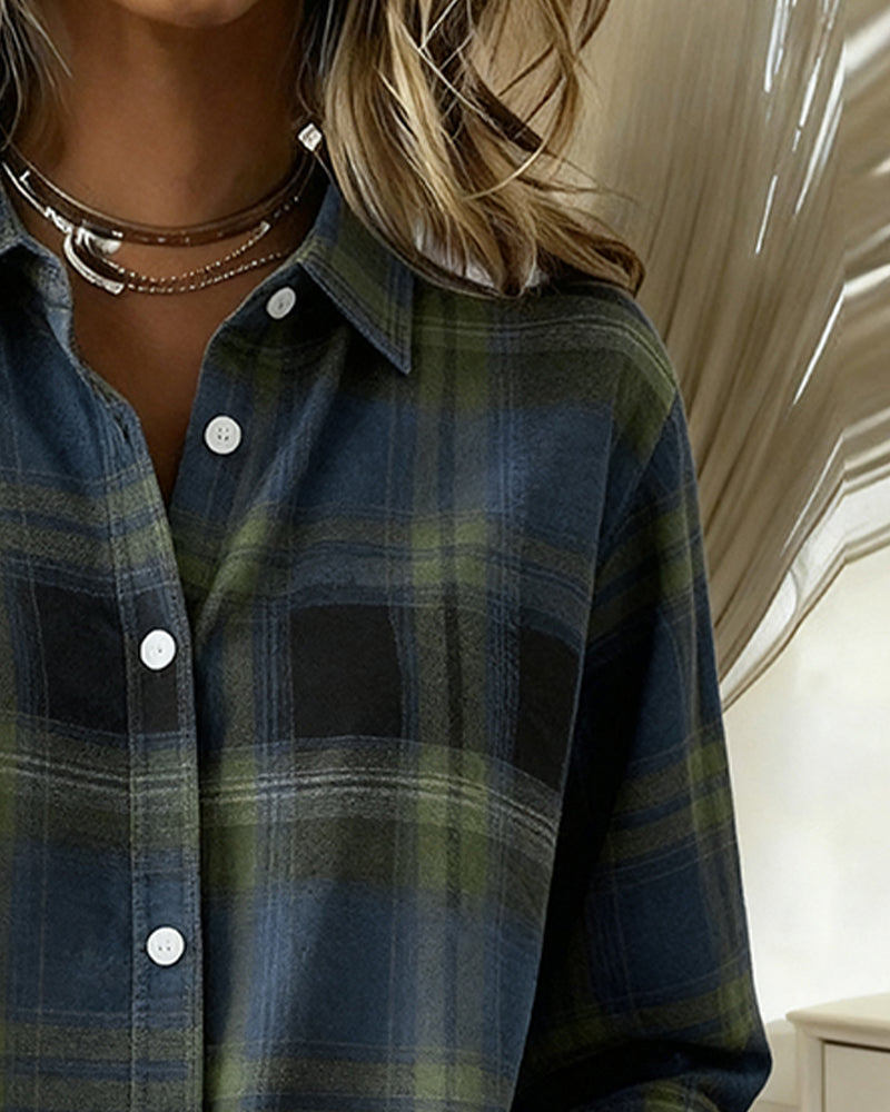 Checked Shirt with Collar & Long Sleeves
