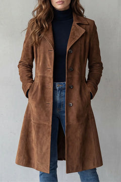 Lange jas met suede finish