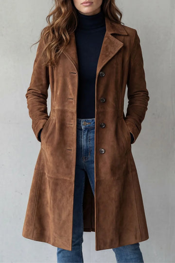 Lange jas met suede finish