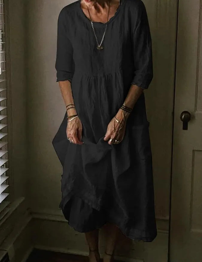Sophie linnen damesjurk - ervaar moeiteloze elegantie en comfort met deze perfecte jurk voor een stijlvolle zomerlook. Gemaakt van zachte, ademende stof met een luchtige pasvorm die het figuur flatteert.