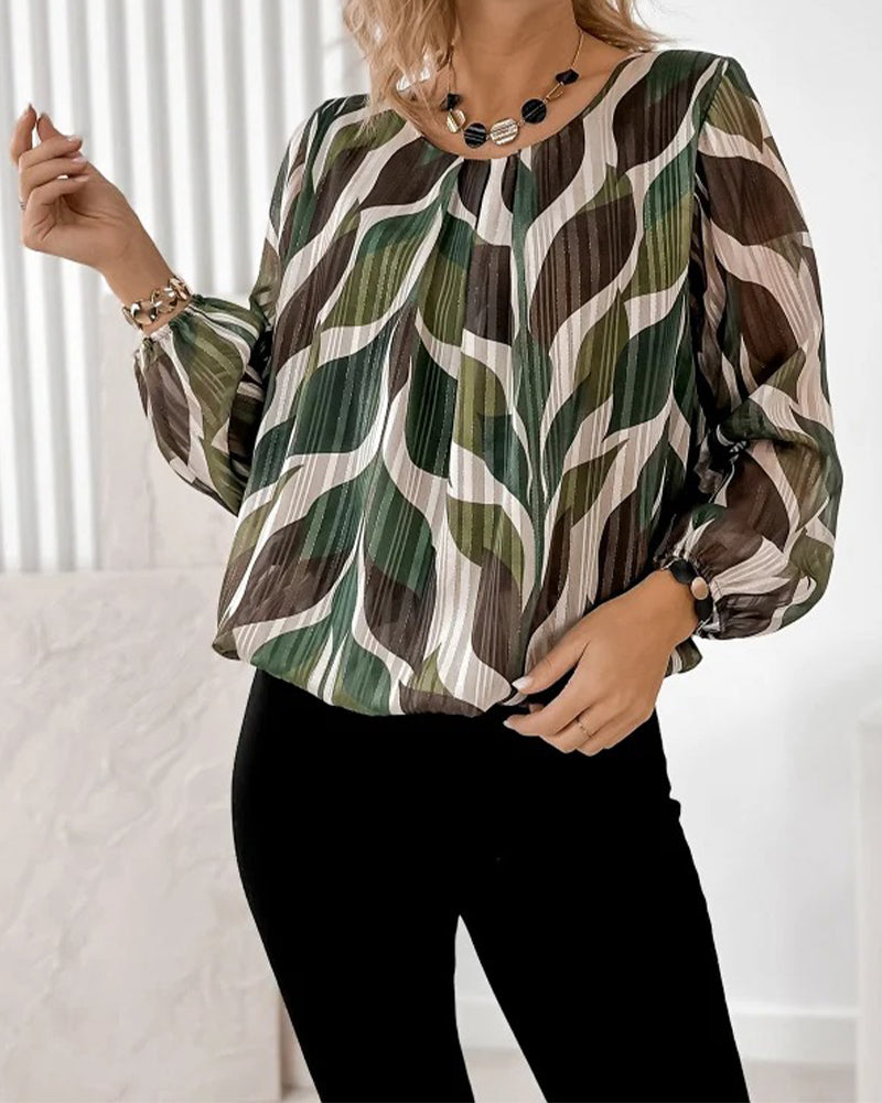 Autumn Blouse with Lantern Sleeves & Round Neck