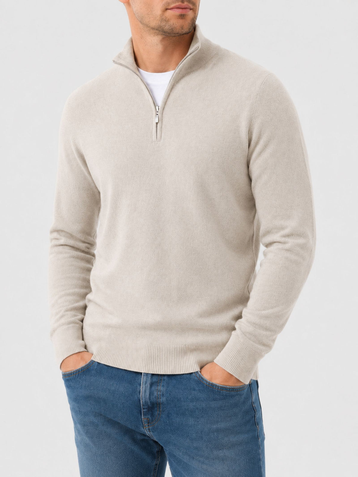 Hugo Merino Wool Men's V-neck Sweater with Zipper