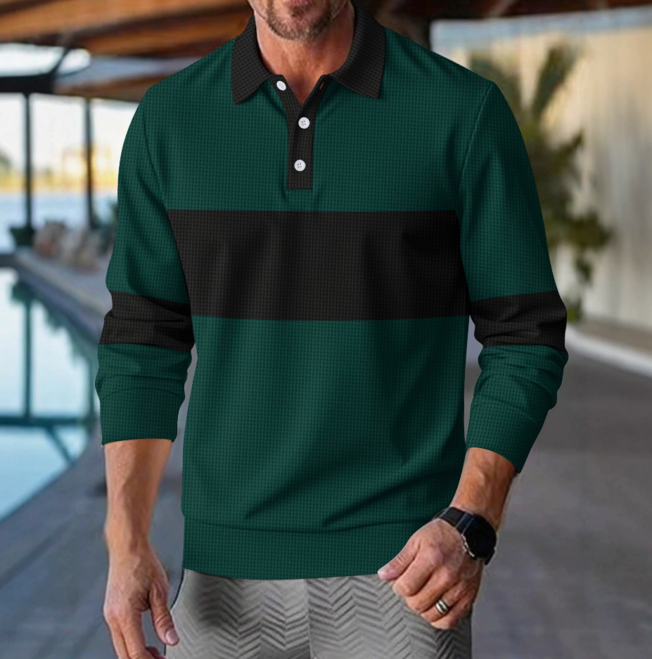 Thijs | Casual striped men's long-sleeve polo shirt