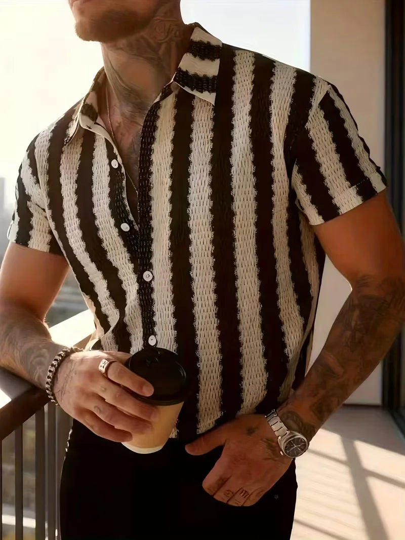 Korte mouw overhemd met verticale strepen