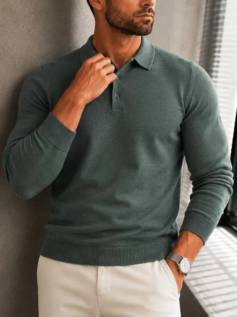 Polo met lange mouwen en V-hals