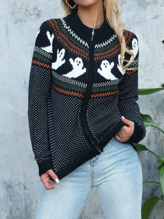 Vest met rits en gebreid ontwerp met spookjesprint