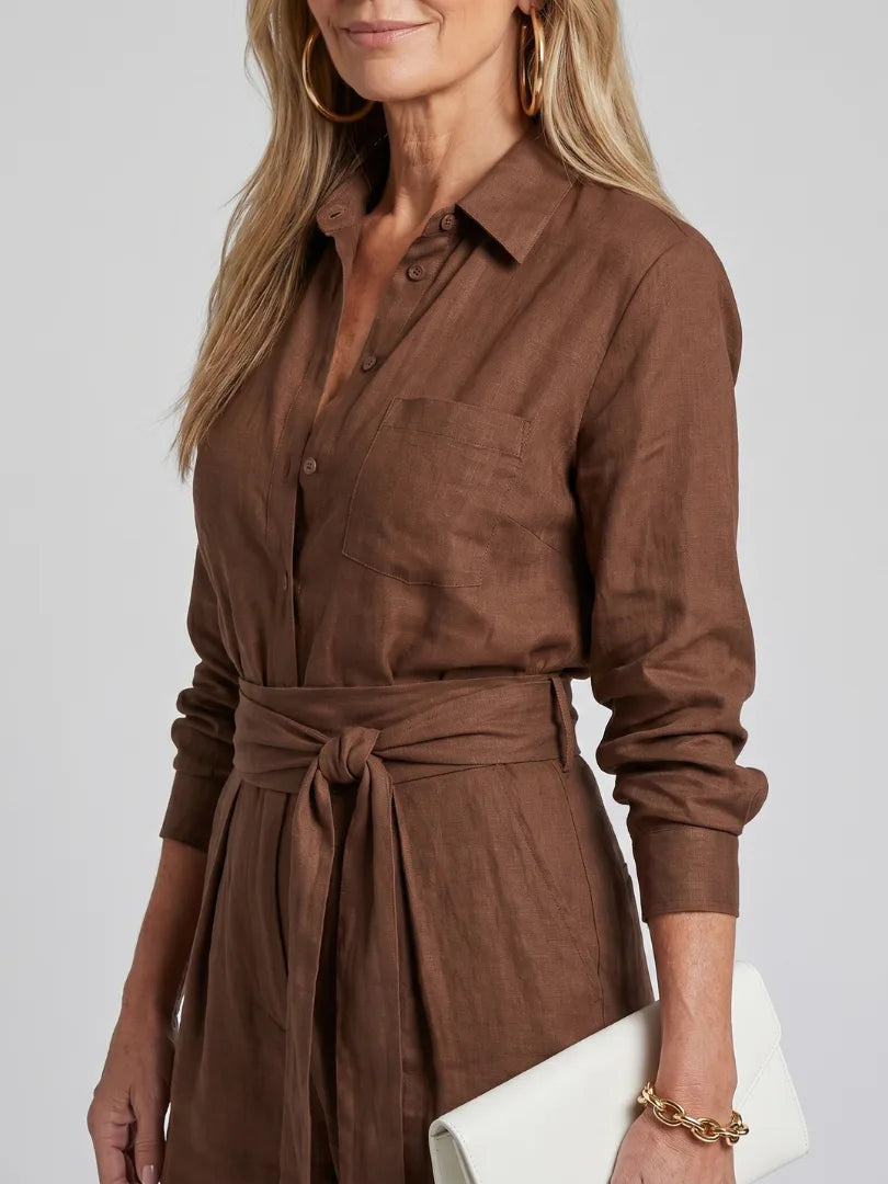 Jumpsuit met ceintuur en wijde pijpen