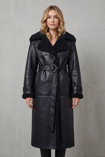 Oversized leren jas met riem