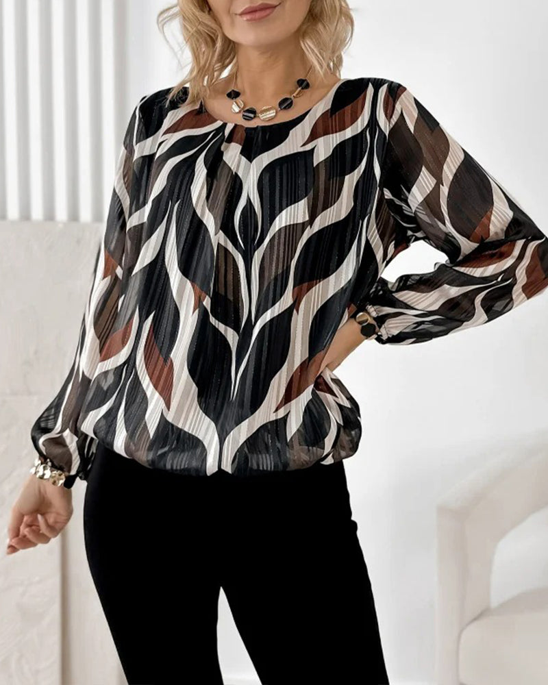 Autumn Blouse with Lantern Sleeves & Round Neck