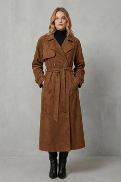 Suede trenchcoat met ceintuur